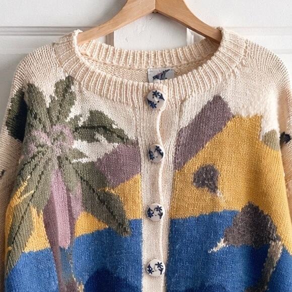 BONZ Hand Made Australia Coastal Scenic Wool Cardigan Sweater - Picture 2 of 7